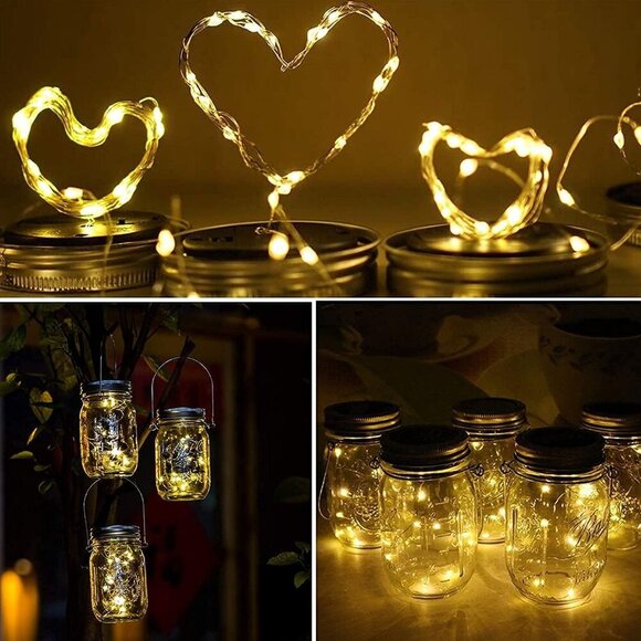 Solar Mason Jar Lights Lids, 12 Pack 30 Led Fairy LightsJars Not Included, Outdo - Picture 6 of 7